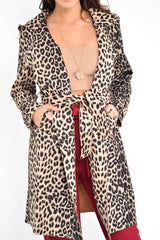 Leopard Faux Suede Eyelet Detail Trench Coat - Leliana-Coats