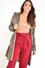 Leopard Faux Suede Eyelet Detail Trench Coat - Leliana-Coats