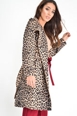 Leopard Faux Suede Eyelet Detail Trench Coat - Leliana-Coats