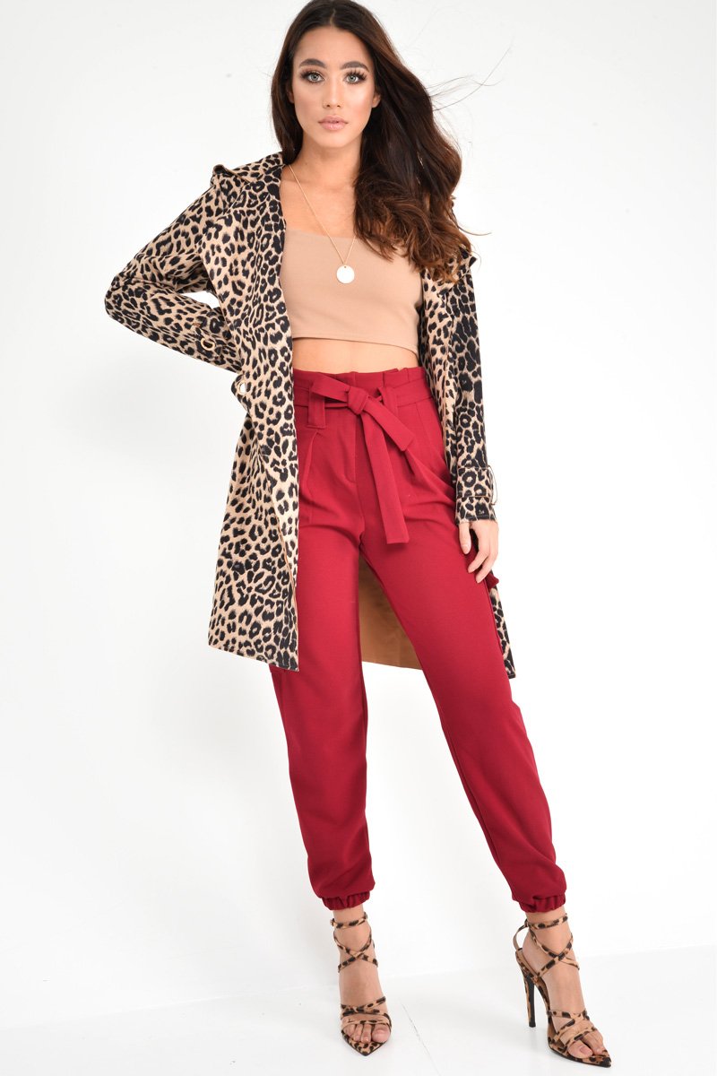 Leopard Faux Suede Eyelet Detail Trench Coat - Leliana-Coats