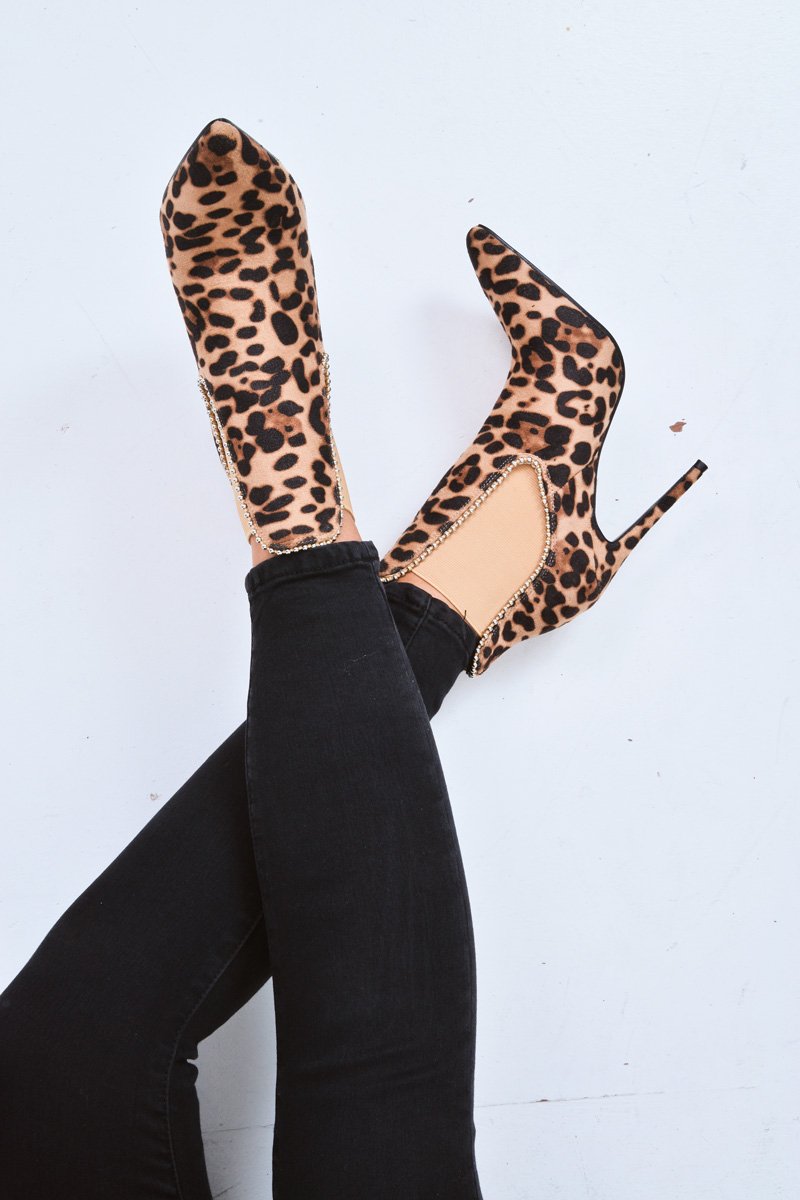 Leopard Faux Suede Stud Trim Shoe Boots - Haven-Boots