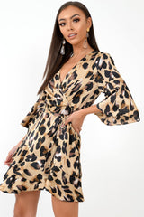 Leopard Frill Tie Waist Mini Dress - Maxtyn-Dresses