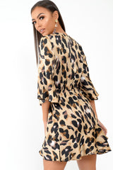 Leopard Frill Tie Waist Mini Dress - Maxtyn-Dresses