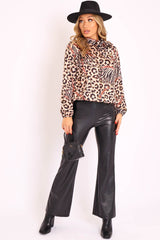 Leopard Gold Chain Print Satin Long Sleeve Bow Shirt - Abrah-Shirts