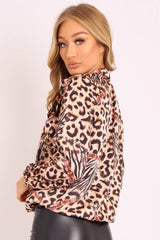 Leopard Gold Chain Print Satin Long Sleeve Bow Shirt - Abrah-Shirts