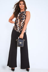 Leopard Halterneck Slinky Tie Back Top - Haislee-Tops