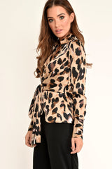 Leopard Knot Front Plunge Shirt - Jurnie-Shirts