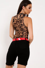 Leopard Mesh High Neck Bodysuit - Harlowe-Bodysuits