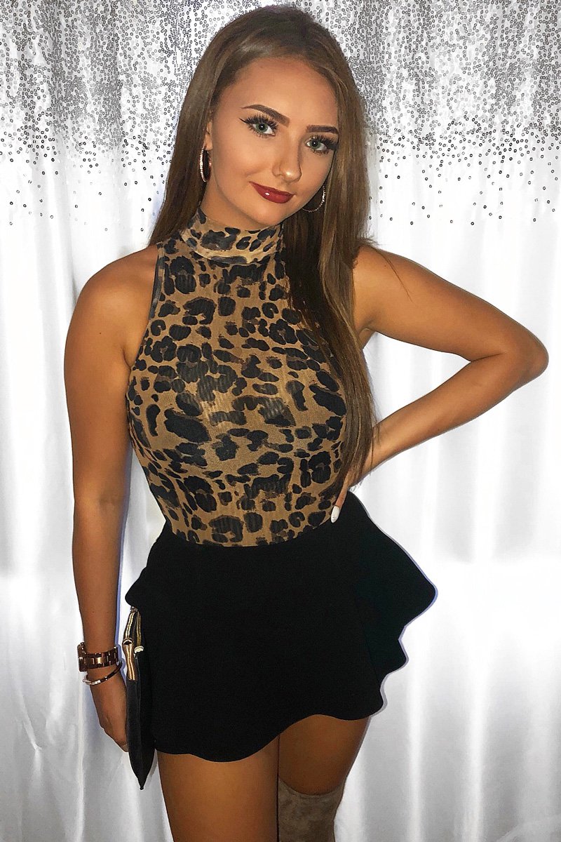 Leopard Mesh High Neck Bodysuit - Harlowe-Bodysuits