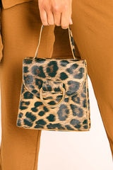 Leopard Patent Faux Croc Handle Detail Bag - Barbara-Bags