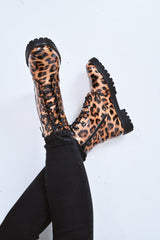 Leopard Patent Lace Up Biker Boots - Tabea-Boots