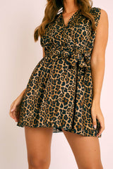 Leopard Plunge Belted Playsuit - Lilie-Playsuits
