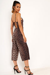 Leopard Plunge Strappy Culotte Jumpsuit - Bostyn-Jumpsuits
