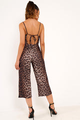 Leopard Plunge Strappy Culotte Jumpsuit - Bostyn-Jumpsuits