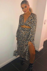 Leopard Print Balloon Sleeve Blouse Midi Skirt Co-Ord - Carmina-Co-ords