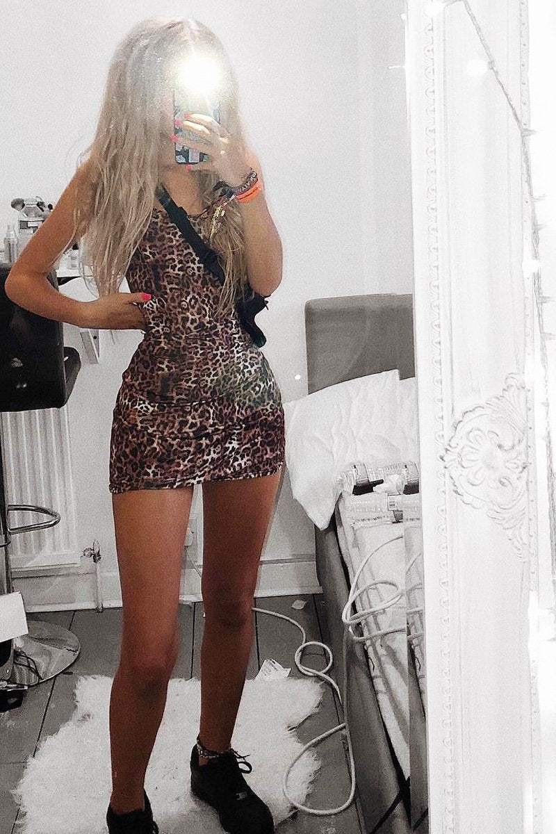 Leopard Print Bodycon Cami Strap Slip Dress - Lynnon-Dresses