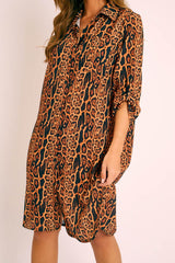 Leopard Print Button Up Sleeve Shirt Dress - Zoey-Dresses