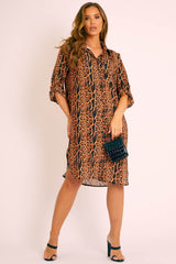 Leopard Print Button Up Sleeve Shirt Dress - Zoey-Dresses