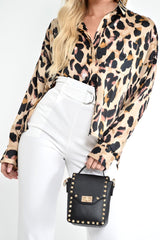Leopard Print Buttoned Up Blouse - Acsa-Tops