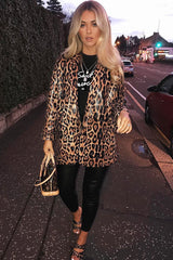 Leopard Print Coated Longline Blazer - Avilyn-Jackets