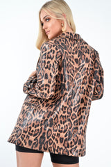 Leopard Print Coated Longline Blazer - Avilyn-Jackets