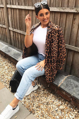 Leopard Print Coated Longline Blazer - Avilyn-Jackets