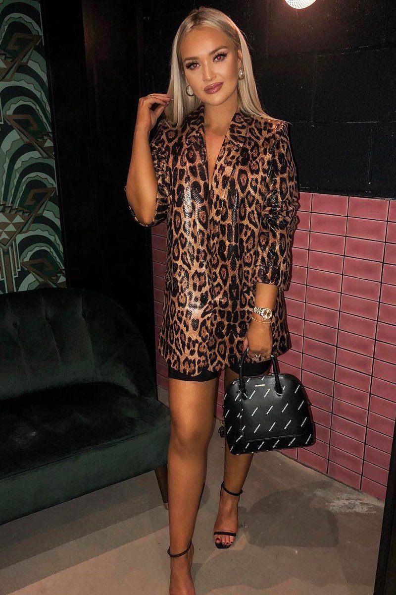 Leopard Print Coated Longline Blazer - Avilyn-Jackets