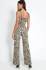 Leopard Print Crop Top And Wide Leg Trouser Co-ord - Talyn-Co-ords