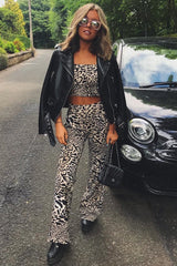 Leopard Print Crop Top And Wide Leg Trouser Co-ord - Talyn-Co-ords