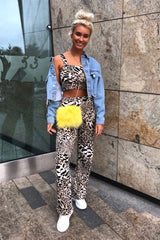 Leopard Print Crop Top And Wide Leg Trouser Co-ord - Talyn-Co-ords