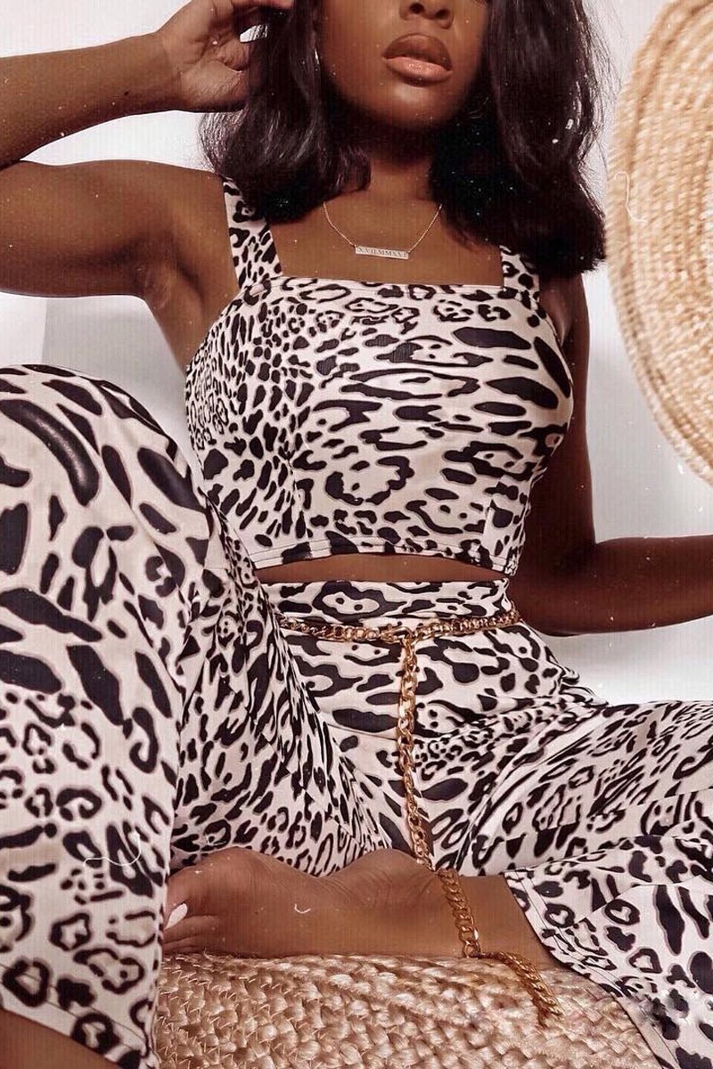 Leopard Print Crop Top And Wide Leg Trouser Co-ord - Talyn-Co-ords