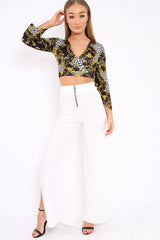 Leopard Print Crop Top with Flare Sleeves - Wanda-Tops
