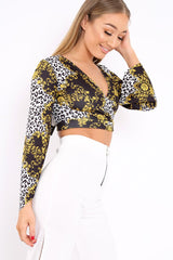 Leopard Print Crop Top with Flare Sleeves - Wanda-Tops