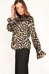 Leopard Print Cut Out Insert Blouse - Konstantina-Tops