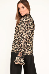 Leopard Print Cut Out Insert Blouse - Konstantina-Tops