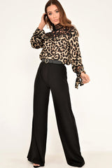 Leopard Print Cut Out Insert Blouse - Konstantina-Tops