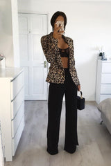 Leopard Print Double Breasted Gold Button Blazer - Ariele-Jackets