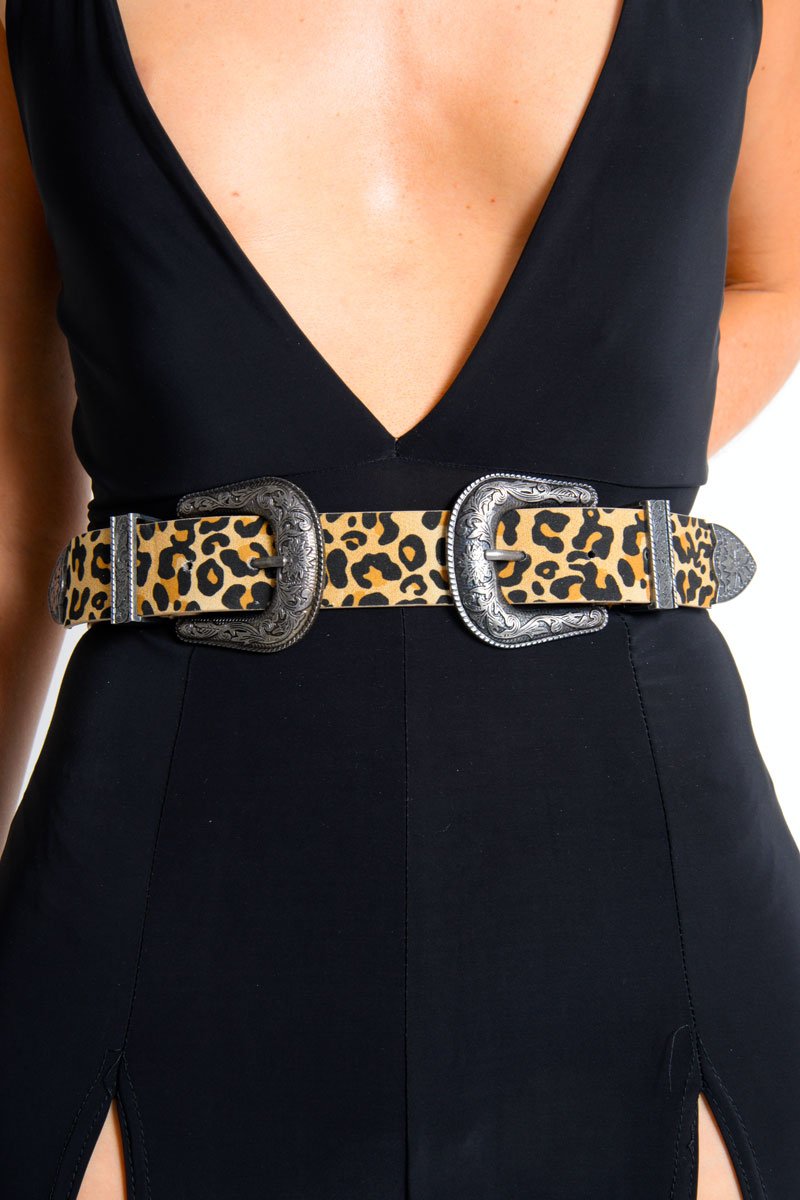 Leopard Print Double Buckle Western Belt - Oakland-Belts