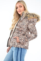 Leopard Print Faux Fur Hood Coat - Maia-Coats