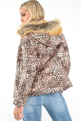 Leopard Print Faux Fur Hood Coat - Maia-Coats