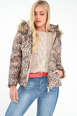 Leopard Print Faux Fur Hood Coat - Maia-Coats