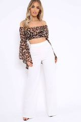 Leopard Print Flared Sleeves Sheer Crop Top - Jordan-Crop Tops