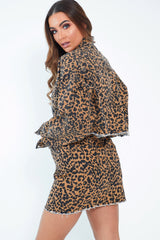 Leopard Print Fray Hem Denim Skirt - Harmoni-Skirts