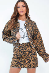 Leopard Print Fray Hem Denim Skirt - Harmoni-Skirts