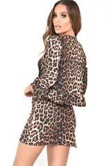 Leopard Print Frill Cuff Collarless Jacket - Gizel-Jackets
