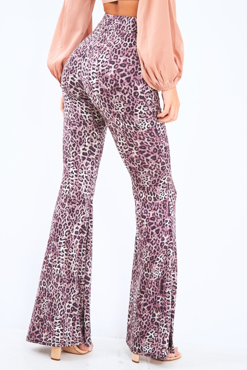 Leopard Print High Waisted Flared Trousers - Kamryn-Trousers