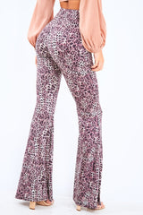 Leopard Print High Waisted Flared Trousers - Kamryn-Trousers