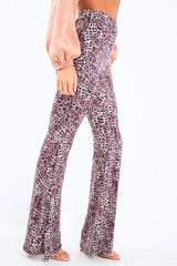Leopard Print High Waisted Flared Trousers - Kamryn-Trousers