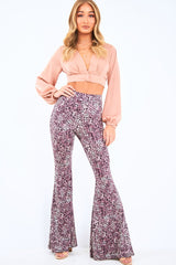 Leopard Print High Waisted Flared Trousers - Kamryn-Trousers
