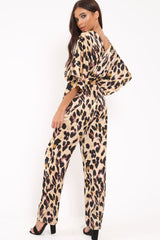 Leopard Print Kimono Sleeve Jumpsuit - Pilar-Jumpsuits